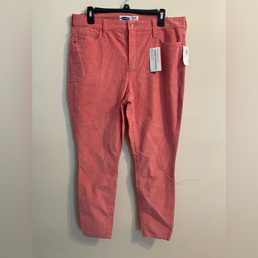 NWT Old Navy Coral Pink Rockstar Super Skinny High Rise‎ Corduroys Size 14